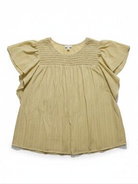 Heyson Smocked Flutter Sleeve Blouse Mustard Boho Cottagecore Top Large
